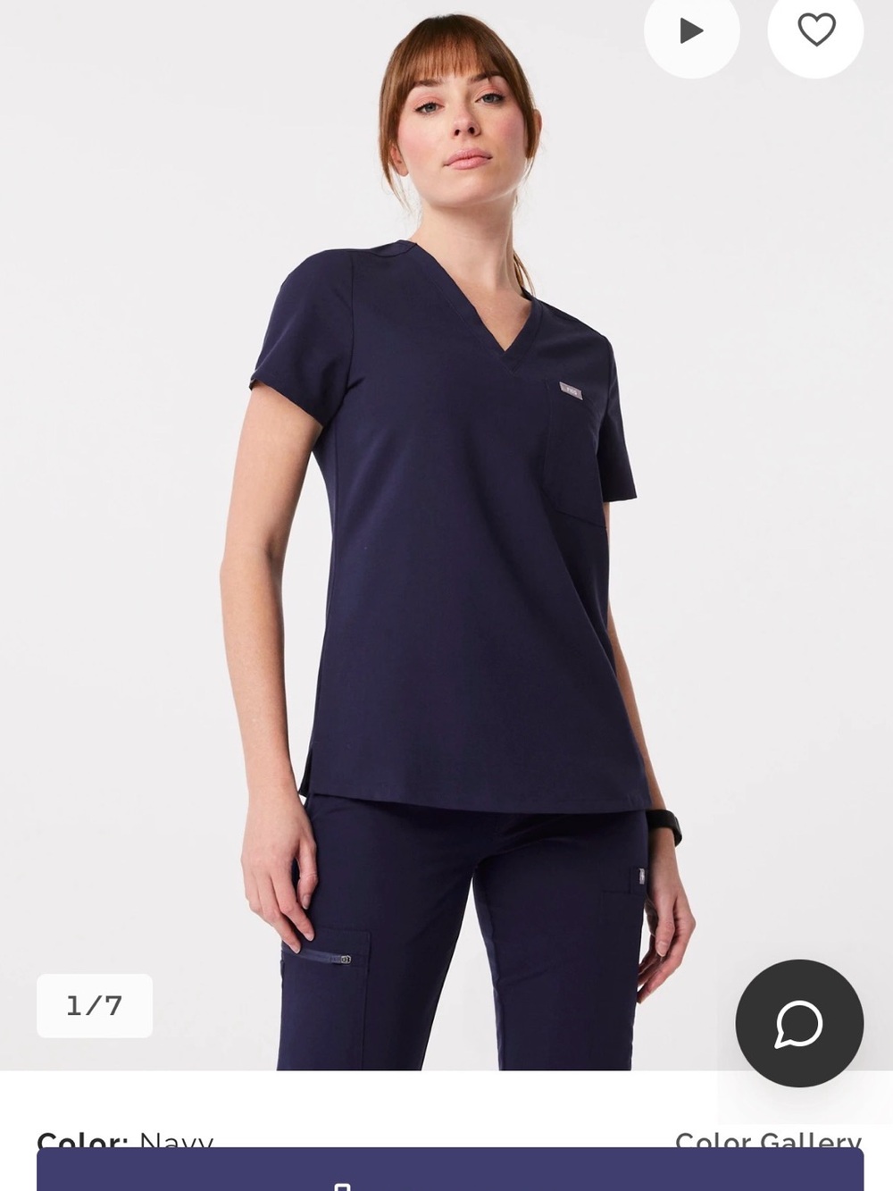 Figs Women’s Catarina Navy Short Sleeve V-Neck Scrub Top